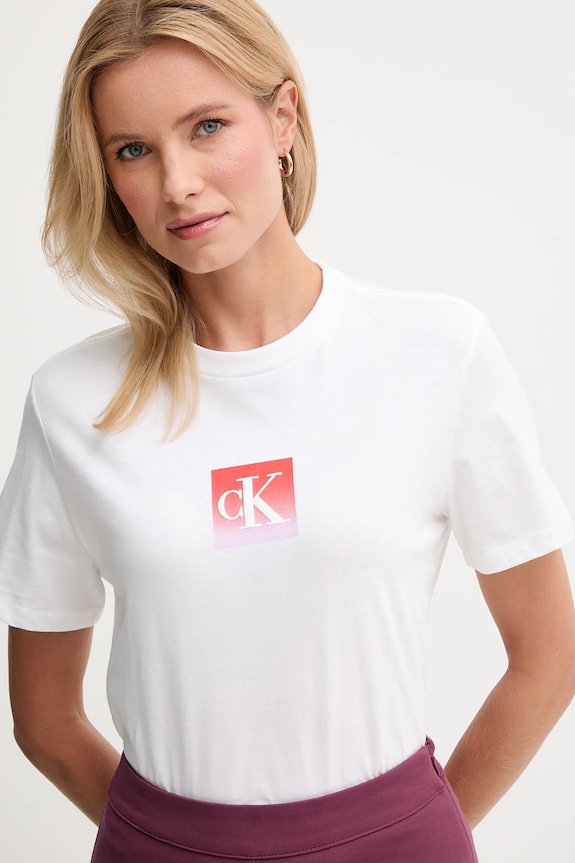 Βαμβακερό μπλουζάκι Calvin Klein Jeans λευκό LV047D874G