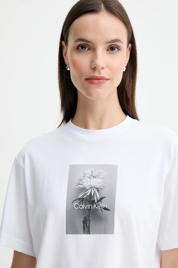 Βαμβακερό μπλουζάκι Calvin Klein Jeans λευκό LV047D880G