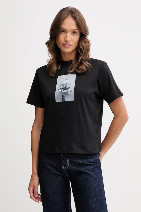 Βαμβακερό μπλουζάκι Calvin Klein Jeans στάμπα μαύρο LV047D880G