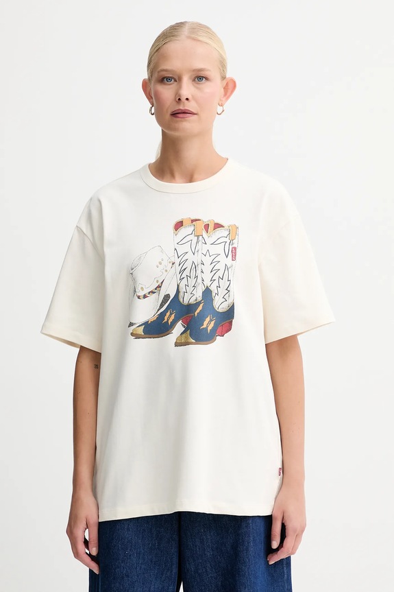 Βαμβακερό μπλουζάκι Levi's στάμπα μπεζ 001MX