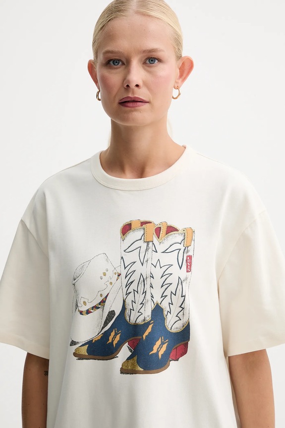 Βαμβακερό μπλουζάκι Levi's μπεζ 001MX