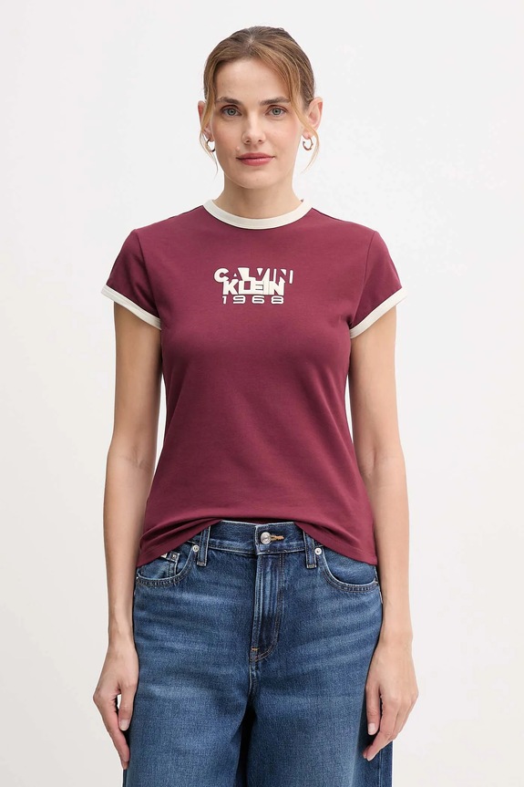 Tričko Calvin Klein Jeans nášivka burgundské LV047D208G