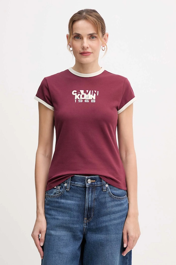 Tričko Calvin Klein Jeans nášivka burgundské LV047D208G