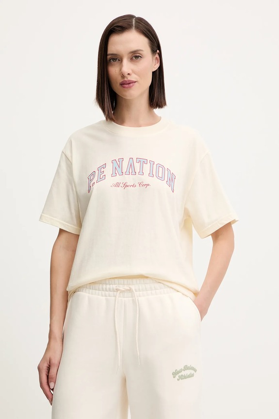 P.E Nation t-shirt bawełniany Heritage nadruk beżowy 253T108