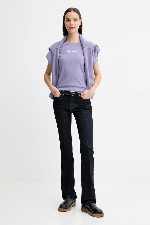 Βαμβακερό μπλουζάκι Tommy Hilfiger WW0WW47460 μωβ AW25