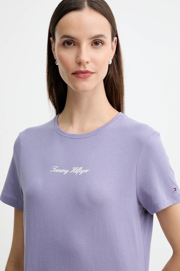 Βαμβακερό μπλουζάκι Tommy Hilfiger μωβ WW0WW47460