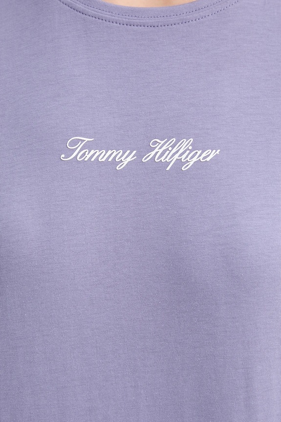 Βαμβακερό μπλουζάκι Tommy Hilfiger WW0WW47460 μωβ