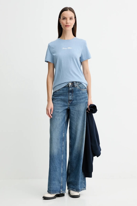 Βαμβακερό μπλουζάκι Tommy Hilfiger WW0WW47460 μπλε AW25