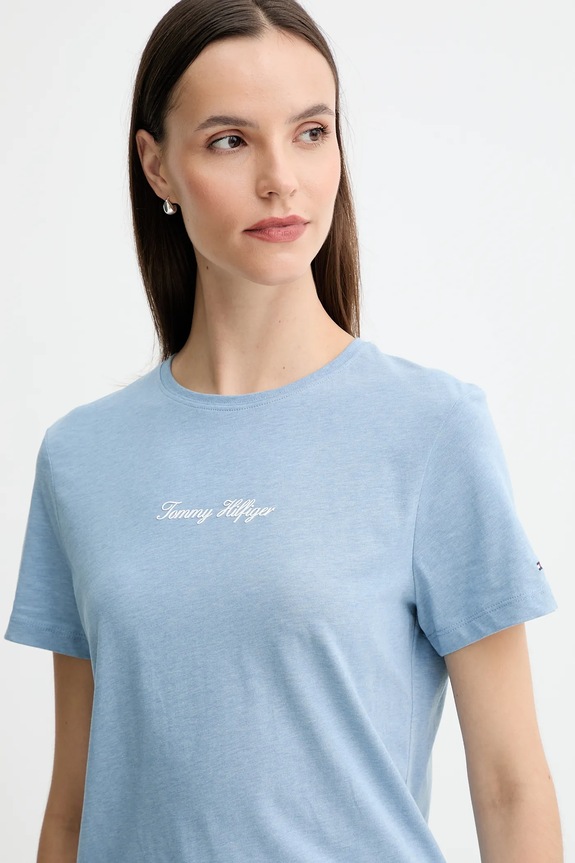 Βαμβακερό μπλουζάκι Tommy Hilfiger μπλε WW0WW47460