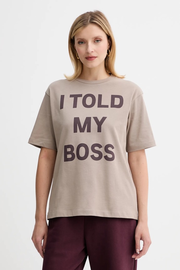 MAX&Co. t-shirt bawełniany nadruk beżowy 2528976032200