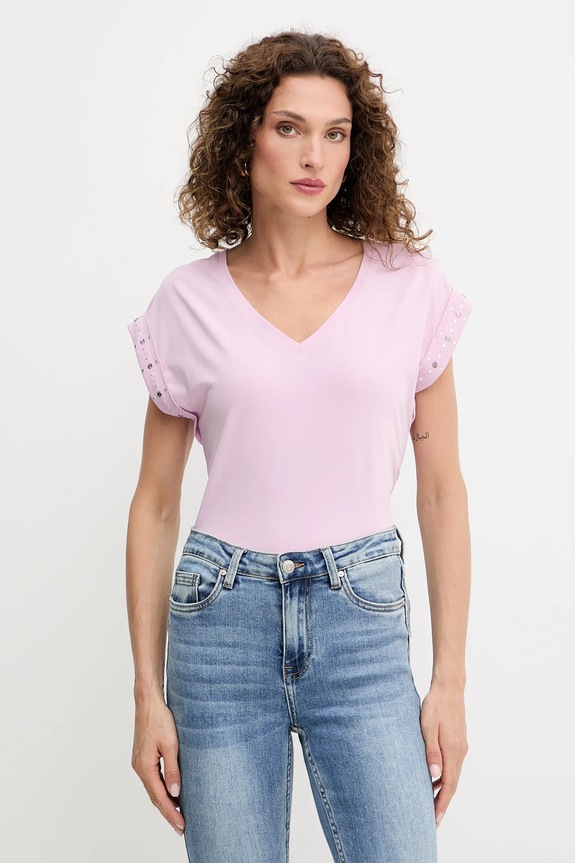 Morgan t-shirt z elastanem różowy DGLOW