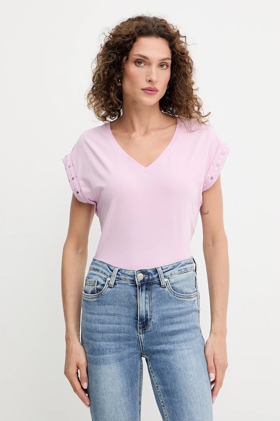 Morgan t-shirt z elastanem różowy DGLOW