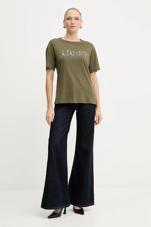 Liu Jo t-shirt bawełniany MF5347.JS923 zielony NC25