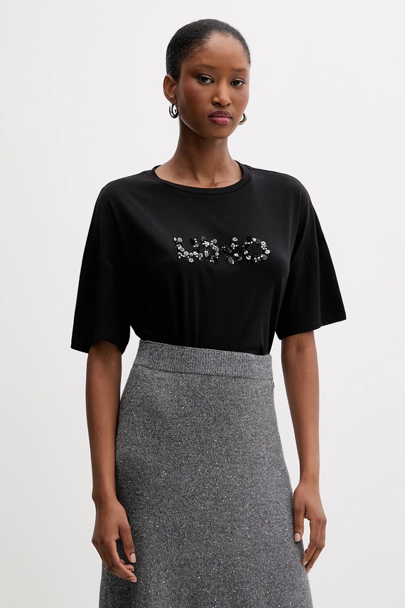 Liu Jo t-shirt bawełniany aplikacja czarny MF5347.JS923