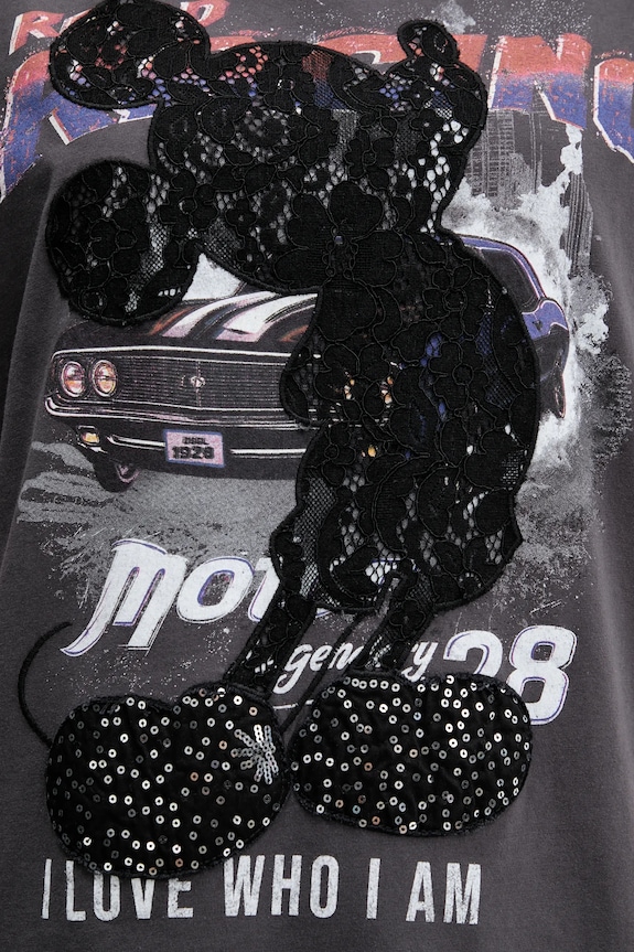 Desigual tricou din bumbac MICKEY LACE 25WWTK56 gri