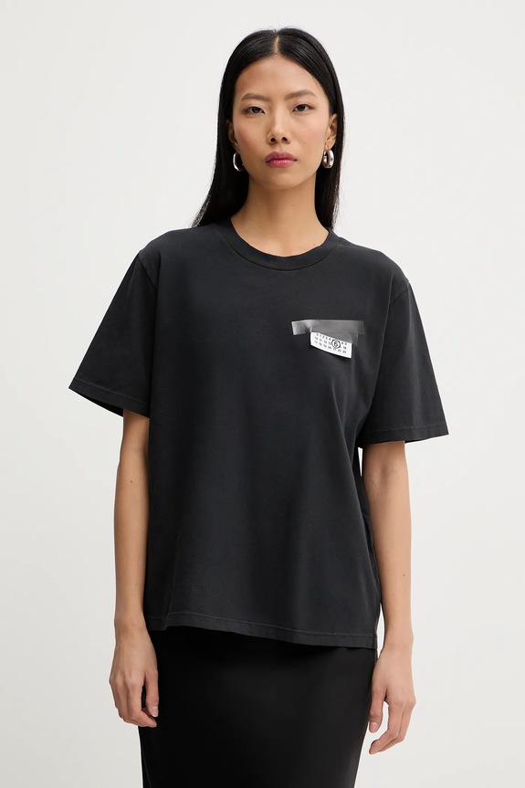 Bavlněné tričko MM6 Maison Margiela potisk černá S62GD0210.M20115.900