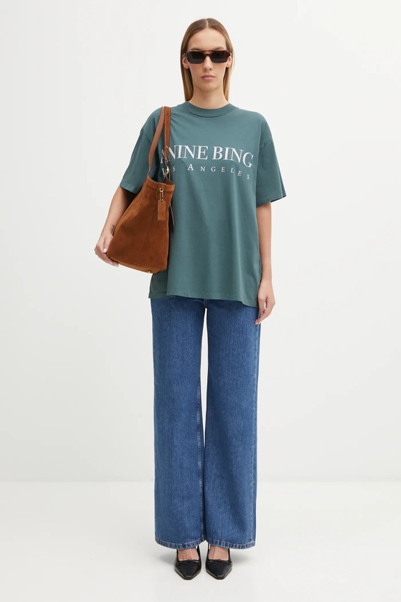 Anine Bing cotton t-shirt ashton A.08.10133 turquoise