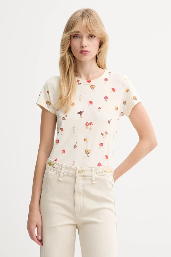 Βαμβακερό μπλουζάκι Rag & Bone εμπριμέ μπεζ RE6E25FT3SW