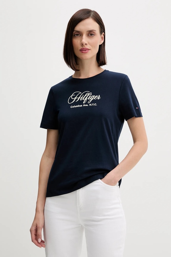 Bavlnené tričko Tommy Hilfiger nášivka tmavomodrá WW0WW46120