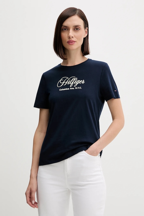 Bavlnené tričko Tommy Hilfiger nášivka tmavomodrá WW0WW46120