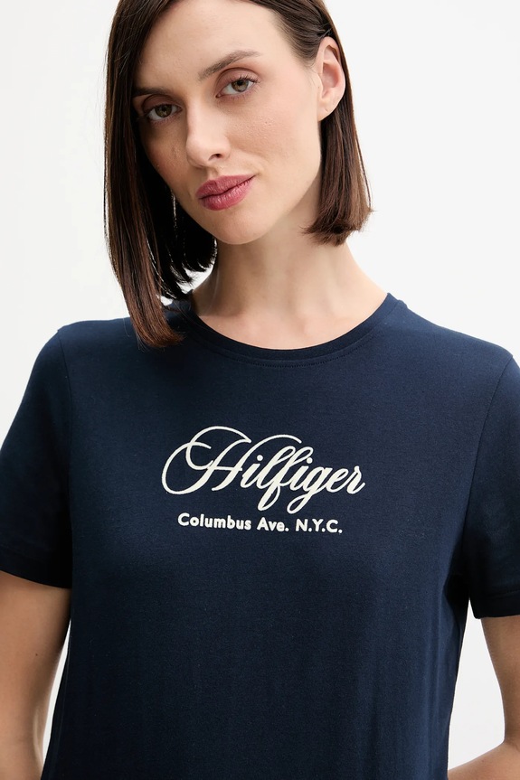 Bavlnené tričko Tommy Hilfiger tmavomodrá WW0WW46120
