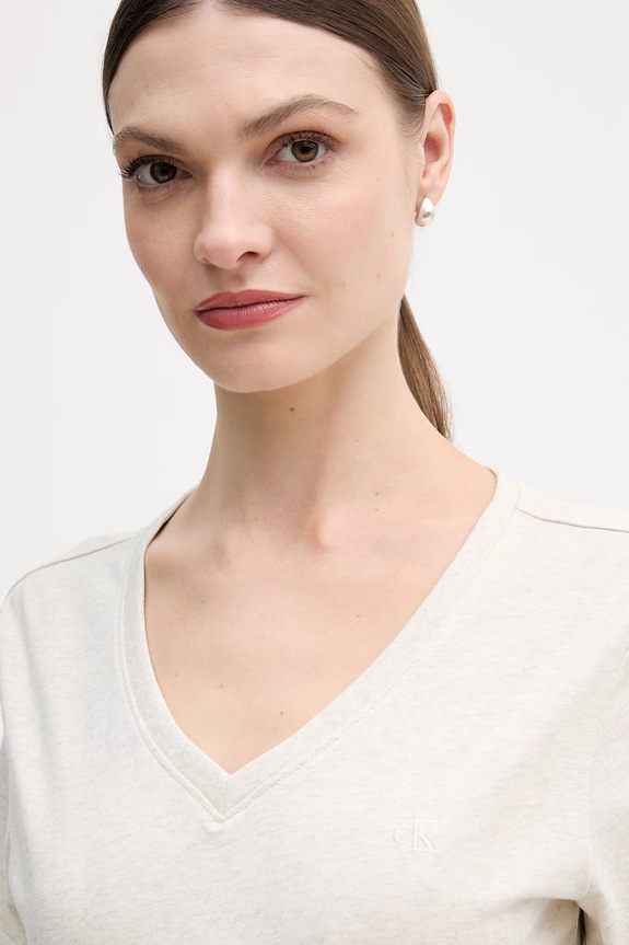 Βαμβακερό μπλουζάκι Calvin Klein Jeans μπεζ LV047B205G