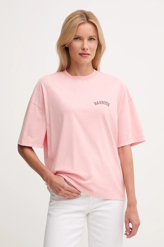Barbour t-shirt in cotone CLAYDON rilassato rosa LTS0687