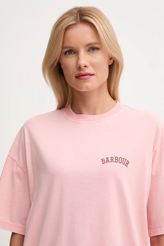 Barbour t-shirt in cotone CLAYDON rosa LTS0687