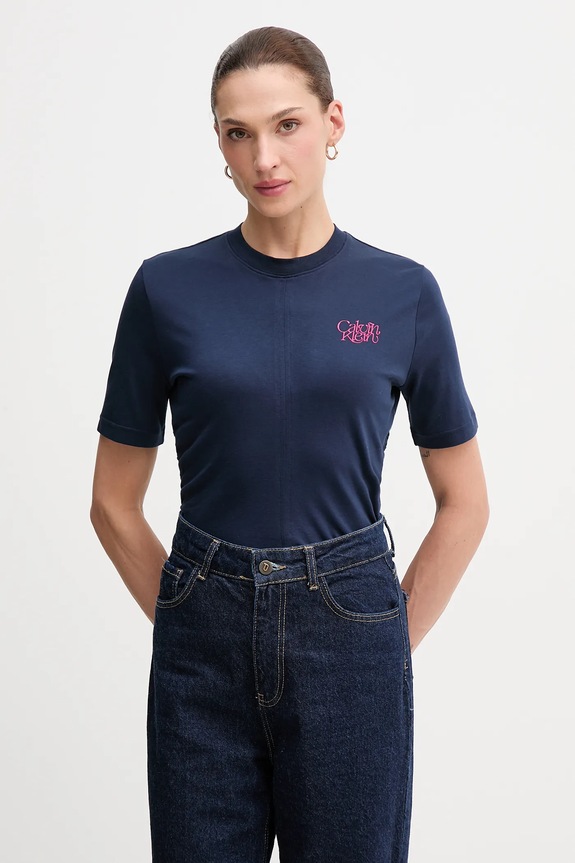 Calvin Klein Jeans tricou din bumbac uni bleumarin LV047D211G
