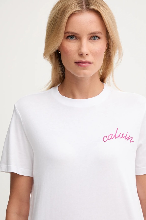 Βαμβακερό μπλουζάκι Calvin Klein Jeans λευκό LV047D882G