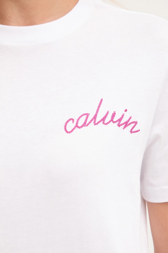 Βαμβακερό μπλουζάκι Calvin Klein Jeans LV047D882G λευκό
