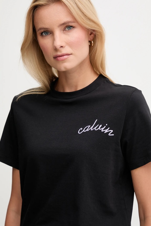 Βαμβακερό μπλουζάκι Calvin Klein Jeans μαύρο LV047D882G