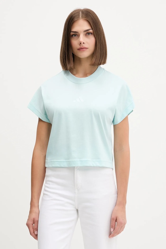 adidas t-shirt bawełniany All Szn bawełna turkusowy JV9840
