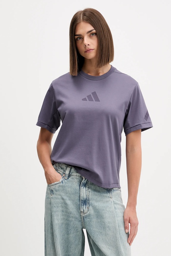 Хлопковая футболка adidas adidas x Z.N.E хлопок фиолетовой JW7755