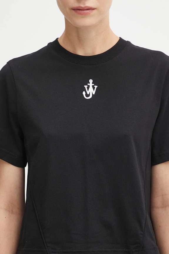 JW Anderson cotton t-shirt Anchor Embroidery Panelled Cropped black JT0259.PG1715