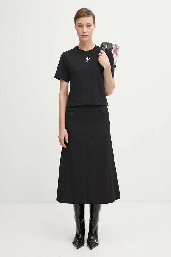 JW Anderson cotton t-shirt Anchor Embroidery Panelled Cropped JT0259.PG1715 black