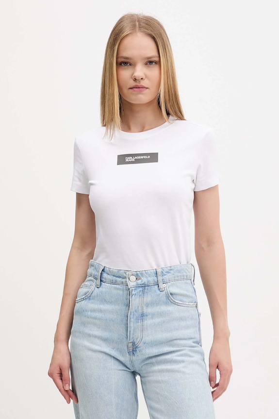 Karl Lagerfeld Jeans t-shirt bawełniany nadruk biały A4W17002