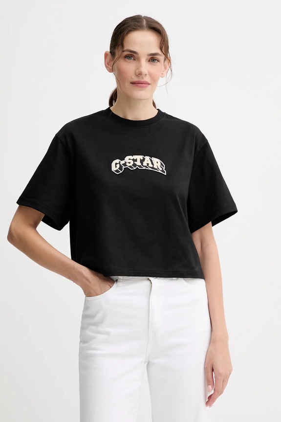 Bavlnené tričko G-Star Felt logo boxy relaxed čierna D26921.C336