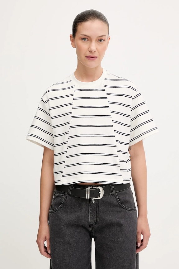 Bavlnené tričko G-Star A line stripe boxy pásiky béžová D27180.E134