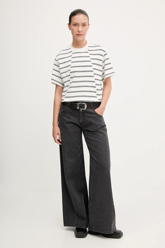 Bavlnené tričko G-Star A line stripe boxy D27180.E134 béžová AW25