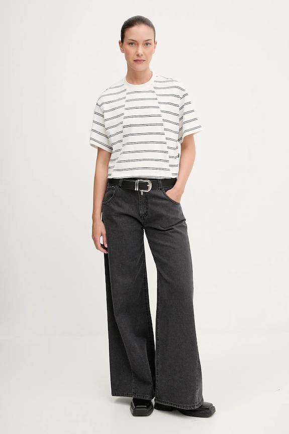Bavlnené tričko G-Star A line stripe boxy D27180.E134 béžová AW25