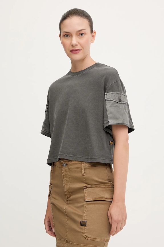 Bavlnené tričko G-Star Washed mix boxy cropped relaxed sivá D27193.C756