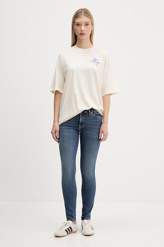 Bavlnené tričko Hugo Blue Oversize_tee_B_5 50547957 béžová AW25