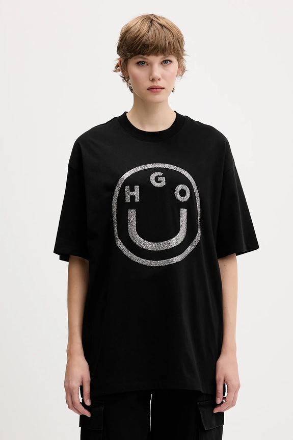 HUGO Blue tricou din bumbac Oversized_tee_B_6 print negru 50550141