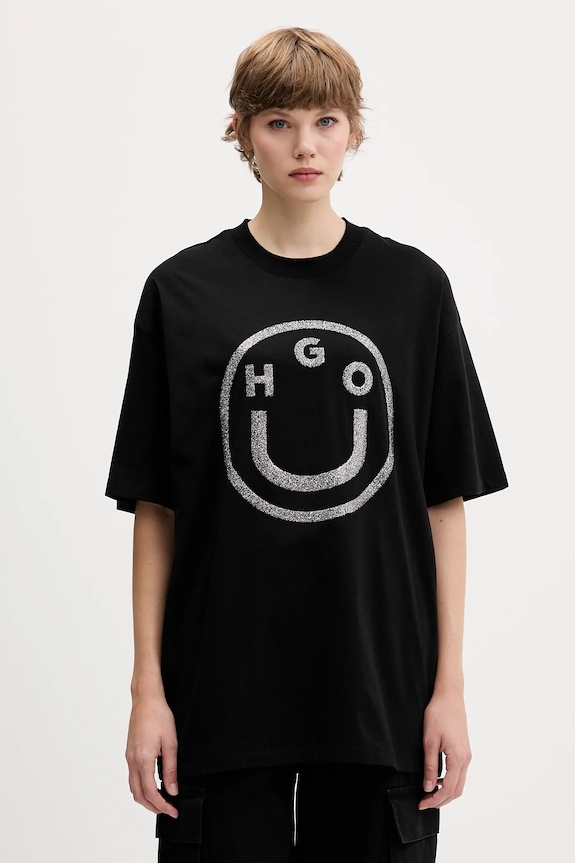 HUGO Blue tricou din bumbac Oversized_tee_B_6 print negru 50550141