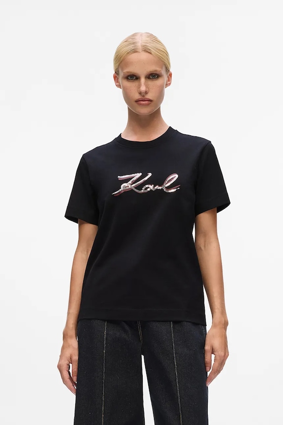 Βαμβακερό μπλουζάκι Karl Lagerfeld βαμβάκι μαύρο A4W17052