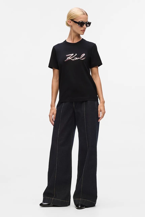 Βαμβακερό μπλουζάκι Karl Lagerfeld μαύρο A4W17052