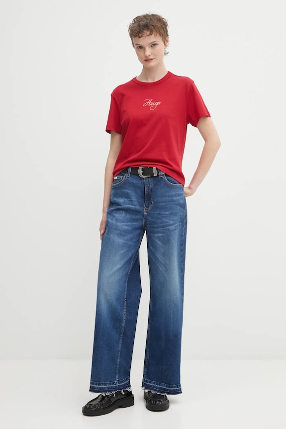 Bavlnené tričko HUGO Destrel_3 50550117 červená AW25
