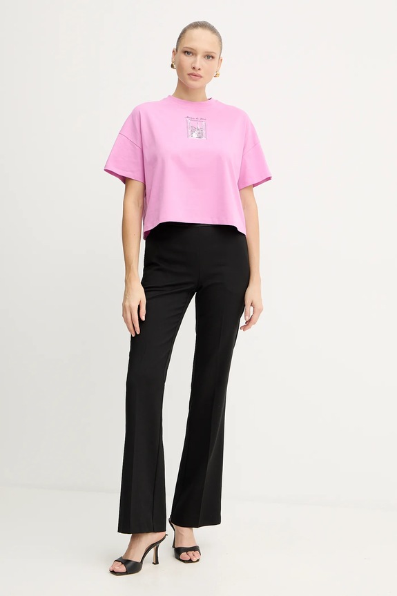 Памучна тениска Karl Lagerfeld A4W17086 розов AW25