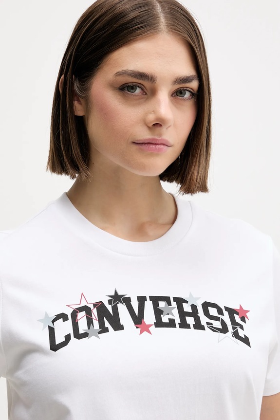 Pamučna majica Converse bijela CVW5T026